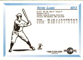 1993 Fleer ProCards #4012 Victor Llanos Back