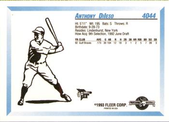 1993 Fleer ProCards #4044 Anthony Dileso Back