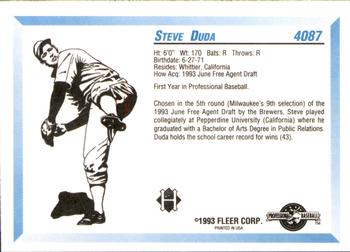 1993 Fleer ProCards #4087 Steve Duda Back