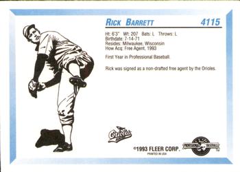 1993 Fleer ProCards #4115 Rick Barrett Back
