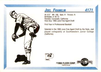 1993 Fleer ProCards #4171 Joel Franklin Back
