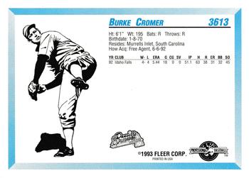 1993 Fleer ProCards #3613 Burke Cromer Back