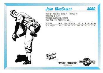 1993 Fleer ProCards #4060 John MacCauley Back