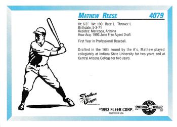 1993 Fleer ProCards #4079 Mathew Reese Back