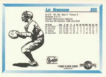 1993 Fleer ProCards #835 Lee Henderson Back