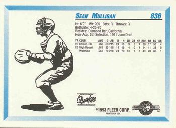 1993 Fleer ProCards #836 Sean Mulligan Back