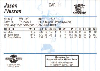 1994 Fleer ProCards Carolina League All-Stars #CAR-11 Jason Pierson Back