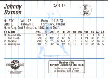 1994 Fleer ProCards Carolina League All-Stars #CAR-15 Johnny Damon Back