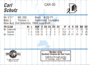 1994 Fleer ProCards Carolina League All-Stars #CAR-30 Carl Schutz Back