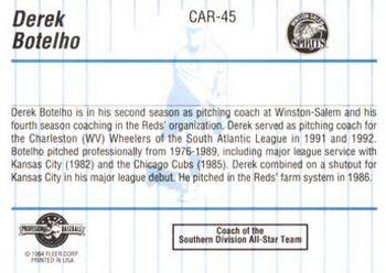 1994 Fleer ProCards Carolina League All-Stars #CAR-45 Derek Botelho Back