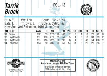 1994 Fleer ProCards Florida State League All-Stars #FSL-13 Tarrik Brock Back