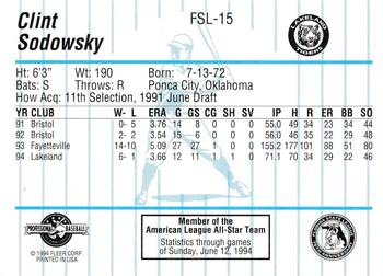 1994 Fleer ProCards Florida State League All-Stars #FSL-15 Clint Sodowsky Back