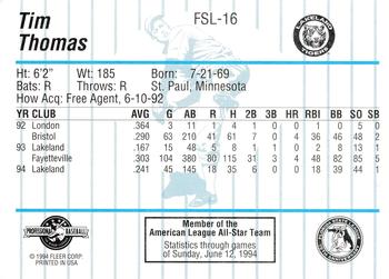 1994 Fleer ProCards Florida State League All-Stars #FSL-16 Tim Thomas Back