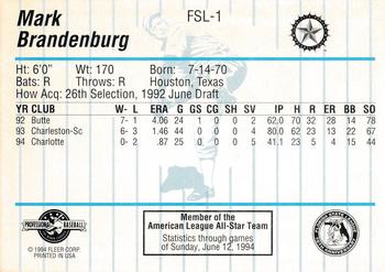 1994 Fleer ProCards Florida State League All-Stars #FSL-1 Mark Brandenburg Back