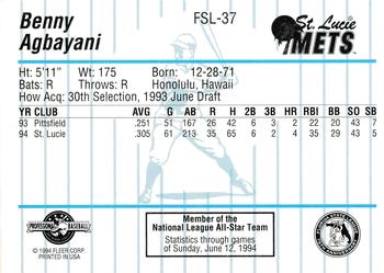 1994 Fleer ProCards Florida State League All-Stars #FSL-37 Benny Agbayani Back