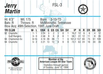 1994 Fleer ProCards Florida State League All-Stars #FSL-3 Jerry Martin Back