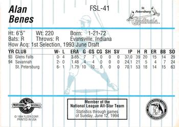 1994 Fleer ProCards Florida State League All-Stars #FSL-41 Alan Benes Back