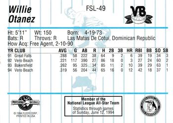 1994 Fleer ProCards Florida State League All-Stars #FSL-49 Willie Otanez Back