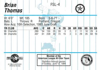 1994 Fleer ProCards Florida State League All-Stars #FSL-4 Brian Thomas Back
