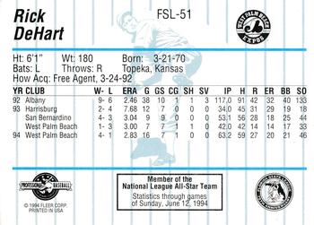 1994 Fleer ProCards Florida State League All-Stars #FSL-51 Rick DeHart Back