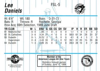 1994 Fleer ProCards Florida State League All-Stars #FSL-5 Lee Daniels Back