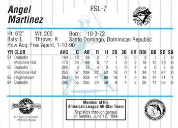 1994 Fleer ProCards Florida State League All-Stars #FSL-7 Angel Martinez Back