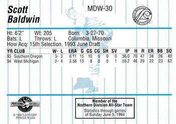 1994 Fleer ProCards Midwest League All-Stars #MDW-30 Scott Baldwin Back