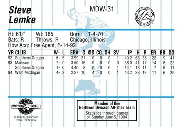 1994 Fleer ProCards Midwest League All-Stars #MDW-31 Steve Lemke Back