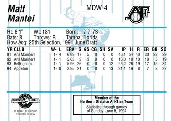 1994 Fleer ProCards Midwest League All-Stars #MDW-4 Matt Mantei Back