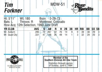 1994 Fleer ProCards Midwest League All-Stars #MDW-51 Tim Forkner Back