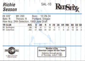 1994 Fleer ProCards South Atlantic League All-Stars #SAL-10 Richie Sexson Back