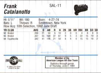 1994 Fleer ProCards South Atlantic League All-Stars #SAL-11 Frank Catalanotto Back