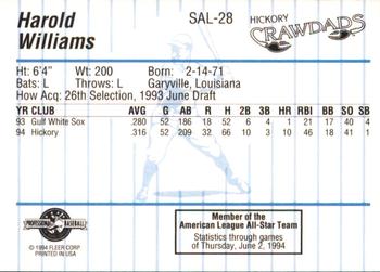 1994 Fleer ProCards South Atlantic League All-Stars #SAL-28 Harold Williams Back