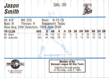 1994 Fleer ProCards South Atlantic League All-Stars #SAL-30 Jason Smith Back