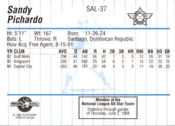 1994 Fleer ProCards South Atlantic League All-Stars #SAL-37 Sandy Pichardo Back