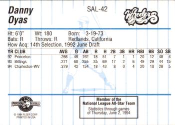 1994 Fleer ProCards South Atlantic League All-Stars #SAL-42 Danny Oyas Back