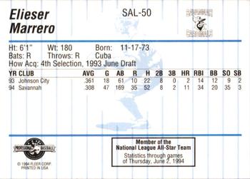 1994 Fleer ProCards South Atlantic League All-Stars #SAL-50 Elieser Marrero Back