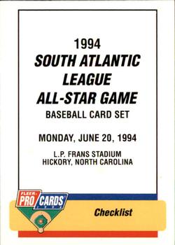 1994 Fleer ProCards South Atlantic League All-Stars #SAL-57 Checklist Front