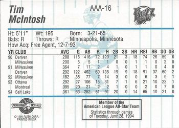 1994 Fleer ProCards Triple A All-Stars #AAA16 Tim McIntosh Back