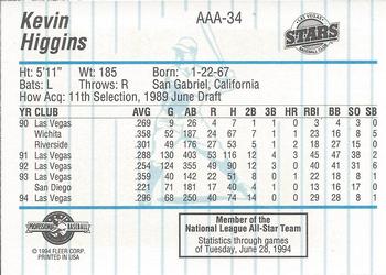 1994 Fleer ProCards Triple A All-Stars #AAA34 Kevin Higgins Back