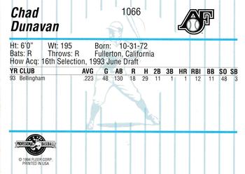 1994 Fleer ProCards #1066 Chad Dunavan Back