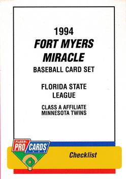 1994 Fleer ProCards #1185 Fort Myers Miracle Checklist Front