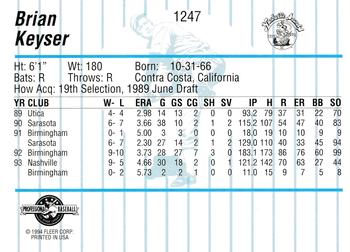 1994 Fleer ProCards #1247 Brian Keyser Back