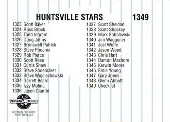1994 Fleer ProCards #1349 Huntsville Stars Checklist Back