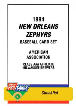 1994 Fleer ProCards #1486 New Orleans Zephyrs Checklist Front
