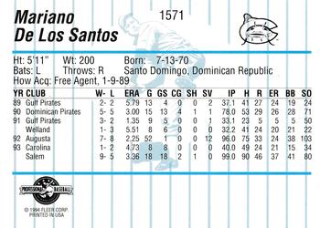 1994 Fleer ProCards #1571 Mariano De Los Santos Back