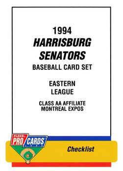 1994 Fleer ProCards #2110 Harrisburg Senators Checklist Front