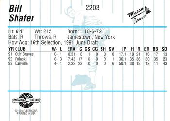 1994 Fleer ProCards #2203 Bill Shafer Back