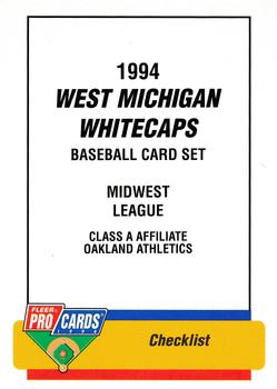1994 Fleer ProCards #2314 West Michigan Whitecaps Checklist Front
