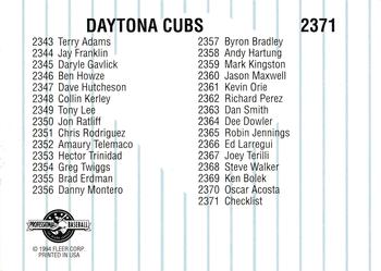 1994 Fleer ProCards #2371 Daytona Cubs Checklist Back